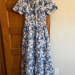 Viral Somerset Blue Floral Tiered Maxi Dress - Anthropologie